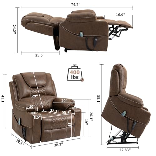 Lift Chair Recliner with Massage and Heat, Heavy Duty for Seniors, Brown V12888