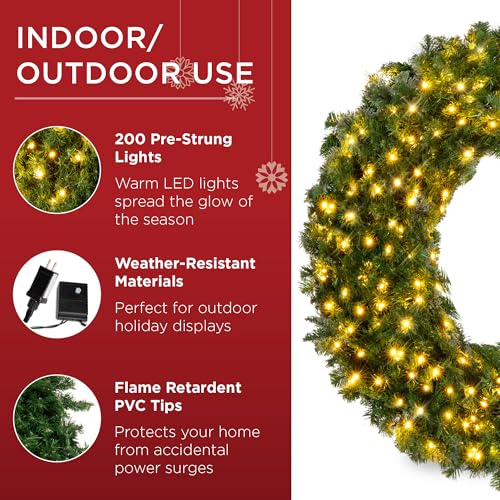 Best Choice Products 60in Pre-Lit Fir Christmas Wreath with 300 LED Lights E577048