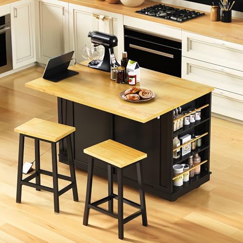 Ball & Cast 48" Kitchen Island with Power Outlet, Rolling Cart, Black H9509