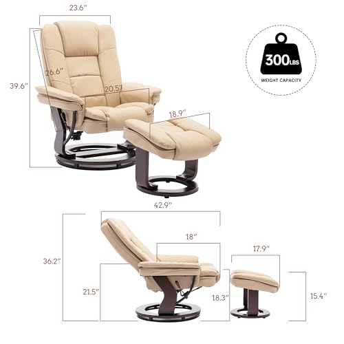 Beige Leather Swivel Recliner Chair with Ottoman R54220