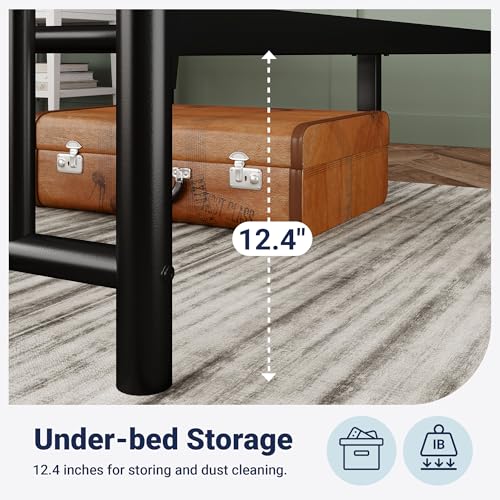 Allewie 14 Inch Full Size Metal Platform Bed Frame with Victorian Headboard, Black E84939