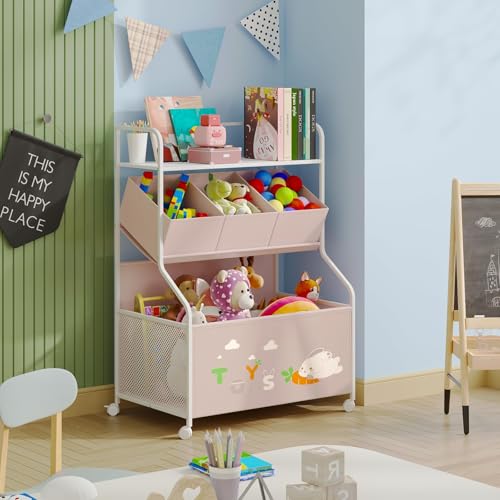 BBLIKE Toy Storage Organizer with Wheels 3-Tier Kids Toy Box White Q363830