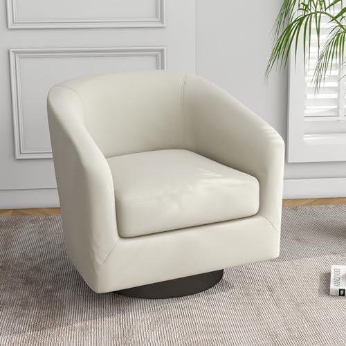 UIXE 360° Swivel Barrel Accent Chair Upholstered Armchair, Modern Round Club Arm Chair Living Room Single Sofa Seating Bedroom Side Reading Seat in Fabric, Flax Khaki