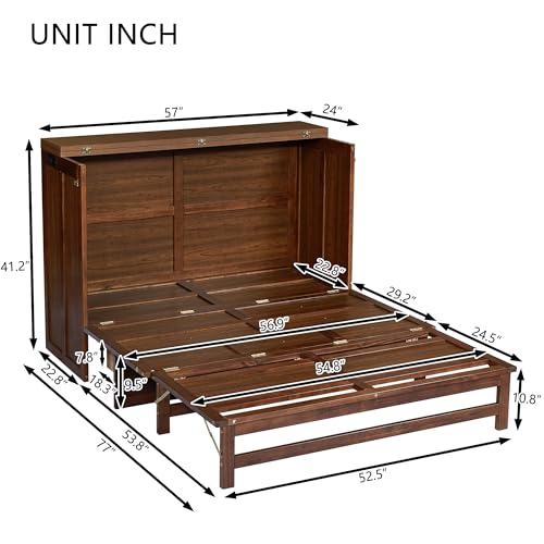 KEIKI Queen Size Murphy Bed with Charging Station and Drawer, Walnut B45816