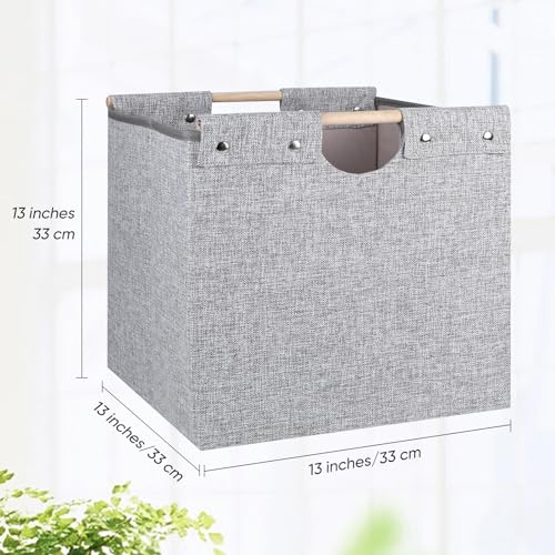 Collapsible Storage Cubes 4 Pack with Wooden Handles for Shelves, Beige J7023