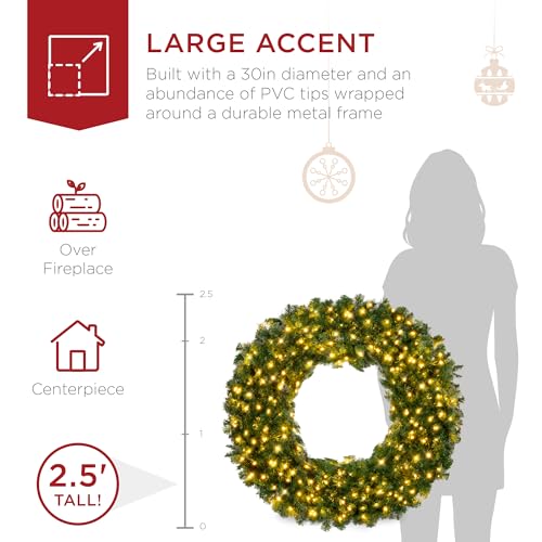 Best Choice Products 60in Pre-Lit Fir Christmas Wreath with 300 LED Lights E577048