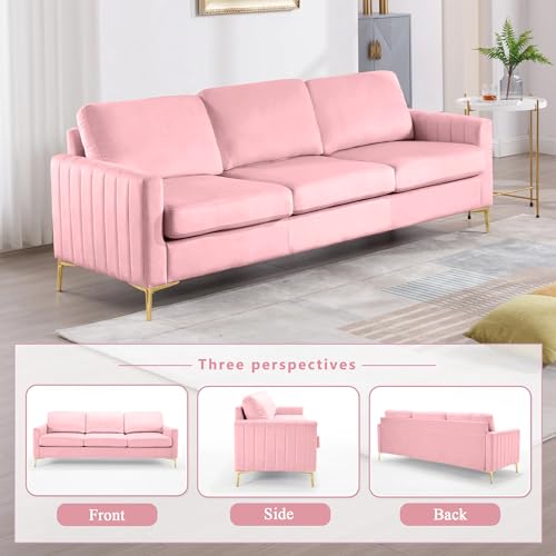 Velvet Tufted 3 Piece Sofa Set with Golden Legs (Black) G562427