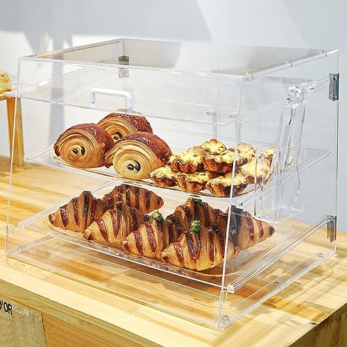 3 Tray Acrylic Countertop Bakery Display Case with Serving Tong F6806