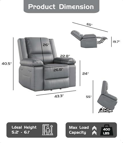 GarveeHome Power Lift Recliner Chair with Heat and Massage, Faux PU, for Elderly I162