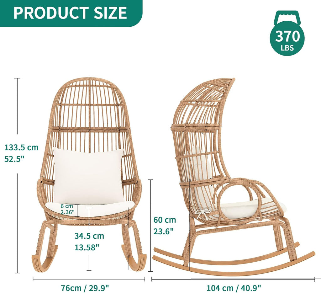 YITAHOME Rocking Egg Chair Outdoor Wicker Patio Basket Chair, Beige P1556