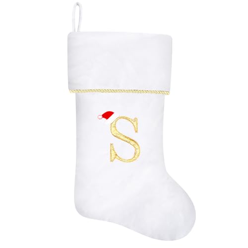 20 Inches Initial Monogram Blue Velvet Christmas Stocking with Gold Trim U394