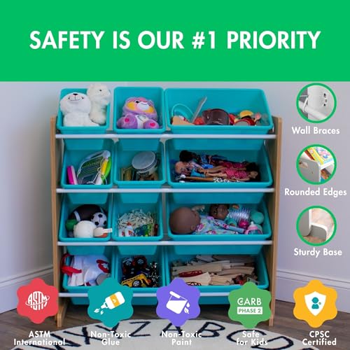 Humble Crew Kids Toy Storage Organizer with 12 Plastic Bins, Grey/White O74556