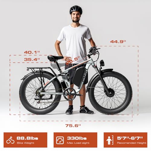 3000W Dual Motors Electric Bike for Adults, 52V 25Ah 26" Fat Tire Full Suspension L397237