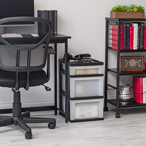 IRIS USA 4-Drawer Plastic Rolling Storage Cart with Wheels, Black/Pearl E270856