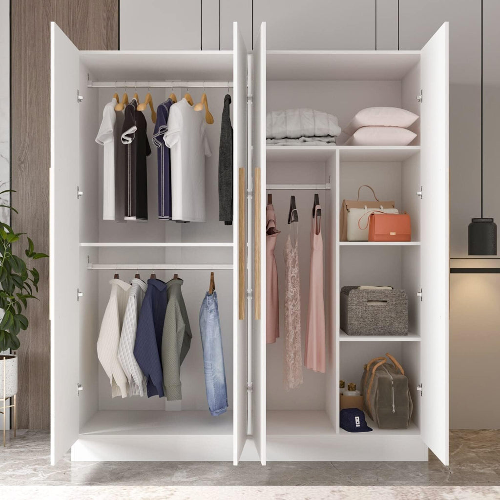 Modern Freestanding Solid Wood Wardrobe Closet with Storage Shelves V727371