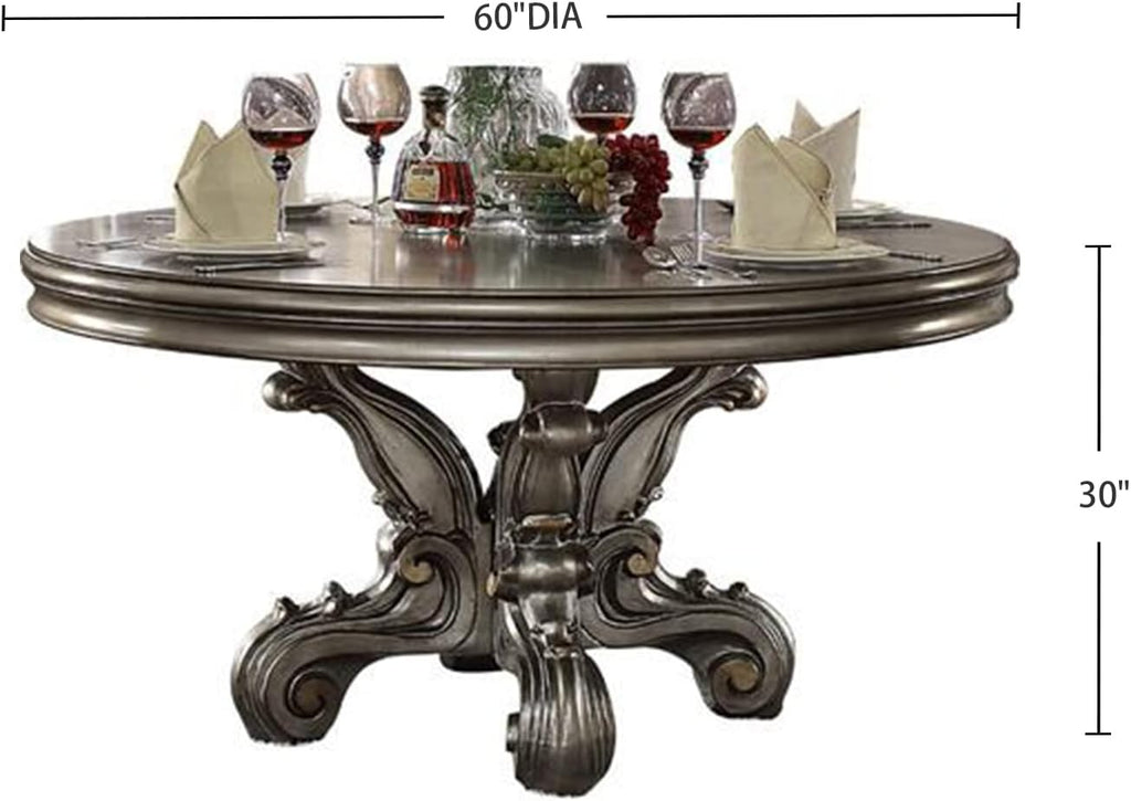 Acme Furniture Round Dining Table with Pedestal, Antique Platinum R246