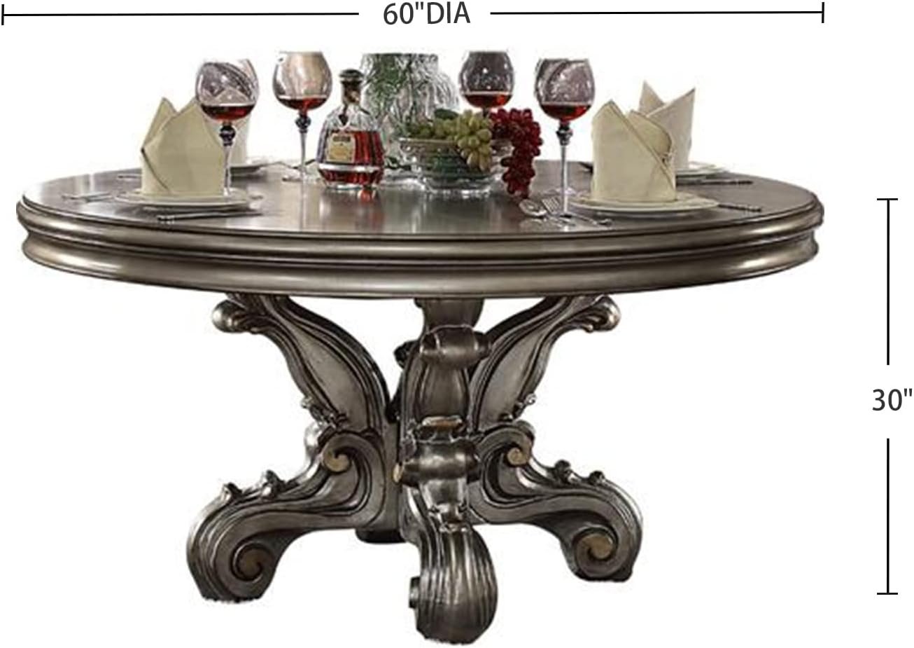 Acme Furniture Round Dining Table with Pedestal, Antique Platinum R246