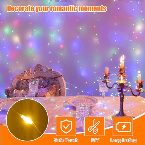 600LED Curtain Lights for Bedroom, Warm White, 8 Modes Y367582