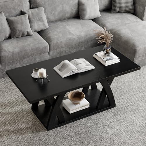 Farmhouse Coffee Table with Shelf, 47" Dark Brown V87810