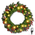 Brightown 24 Inch Pre-Lit Artificial Christmas Wreath with Pine Cones & Berries L37024
