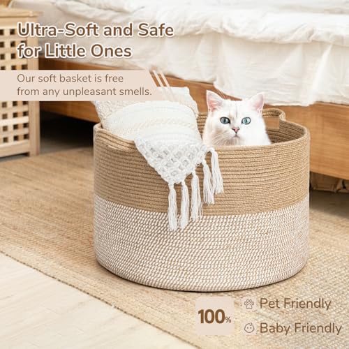 INDRESSME Large Cotton Rope Storage Basket with Handles, 90L Grey R37552
