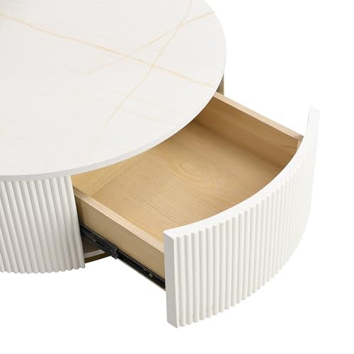 Round Nesting Coffee Table Set of 2 with Drawers, Gold Frame M124578