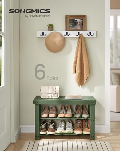 SONGMICS 3-Tier Bamboo Shoe Rack Bench, Entryway Storage, Ink Black X802
