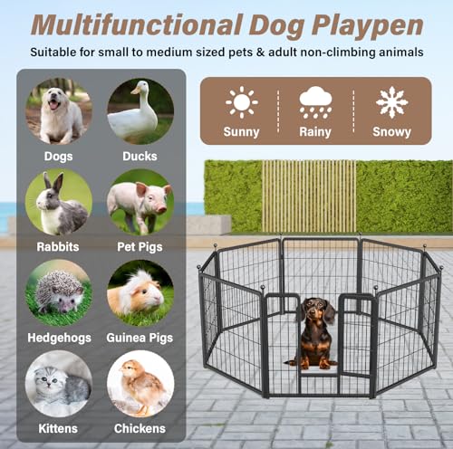 HealSmart Dog Playpen Indoor 32" Height 8 Panels for Small/Medium Dogs, Black J454