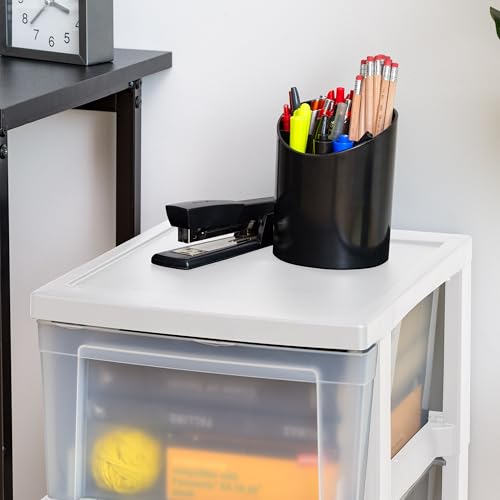 IRIS USA Plastic Drawer Storage Organizer, 3-Drawers, 2-Pack, Black/Clear J77123