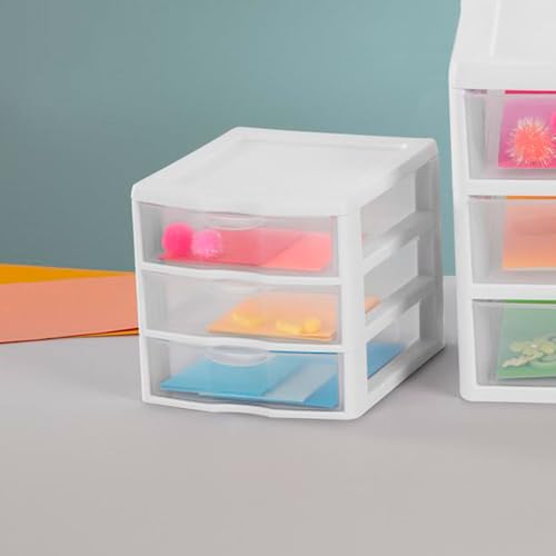 Sterilite ClearView 3-Drawer Cart, Small Plastic Storage Organizer, White H116205