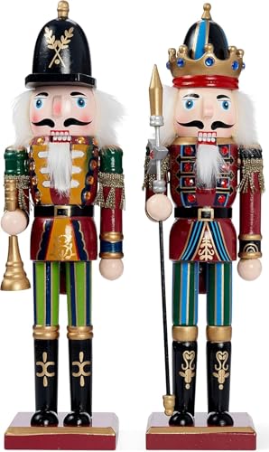 THE TWIDDLERS 2 Pack 12 Inch Wooden Nutcracker Christmas Decor King & Guard Soldier Red V493