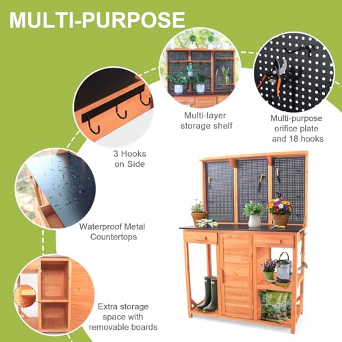 Outdoor Wooden Potting Bench with Storage Drawer and Pegboard B4343