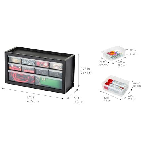 IRIS USA Plastic Drawer Storage Organizer, 24-Drawer Cabinet for Crafts Hardware Tools - Black I685821