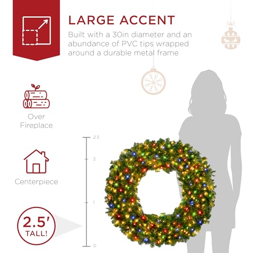 Best Choice Products 60in Pre-Lit Fir Christmas Wreath with 300 LED Lights E577048