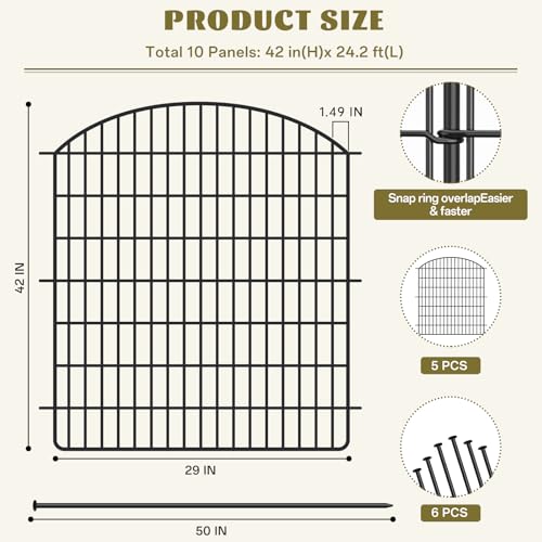 16 Panels No Dig Garden Fence with Gate, 32in x 38.6ft Rustproof Metal U7686
