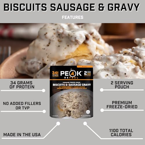 Peak Refuel Biscuits and Gravy Freeze Dried Camping Food, 2 Serving Pouch G894