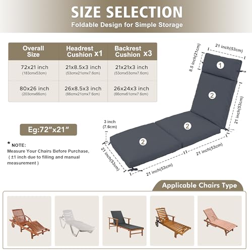 Chaise Lounge Cushion 72x21x3 Inch Set of 2 Outdoor Patio Cream B783089