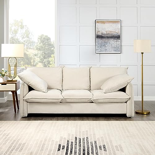 Multi-Functional Velvet Loveseat Bed, 3-in-1 Convertible Sleeper Sofa with Storage and 2 Soft Pillows, for Living Room, Bedroom, Apartment, Office (Grey-002)