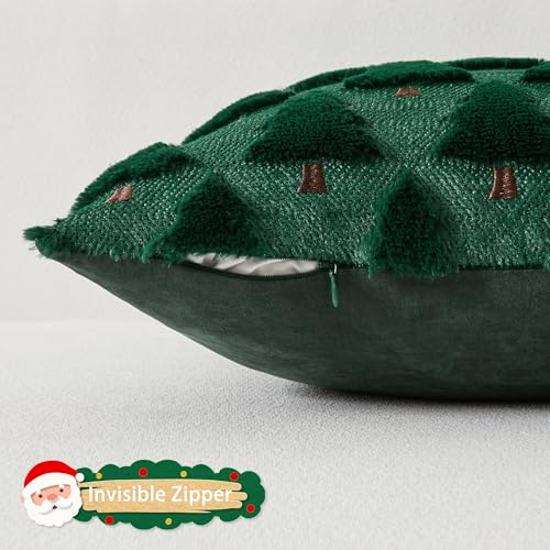 UGASA Star Christmas Decorative Pillow Covers 18x18 Inch Set of 2 Dark Green Q9265