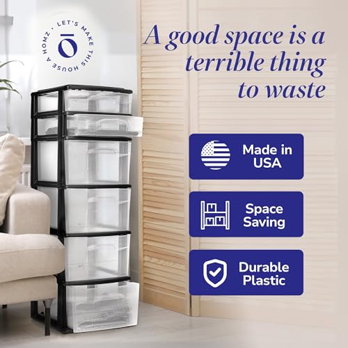 HOMZ Drawer Tower 6-Tier Clear Plastic Storage Organizer Cart, White Frame M699167