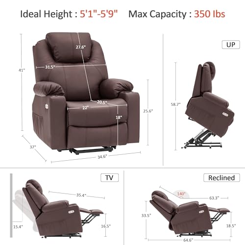 MCombo Power Lift Recliner Chair for Elderly with Heat and Massage, Faux Leather, Black V60394