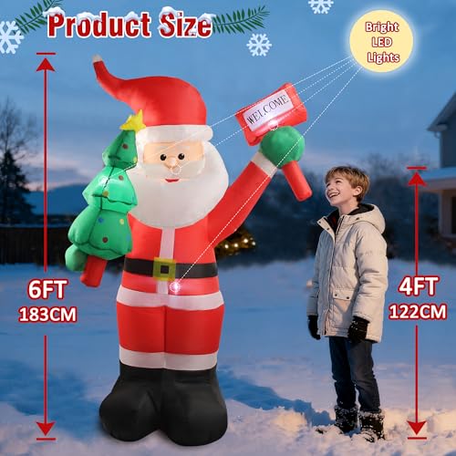 6 FT Christmas Inflatable Santa Claus with Built-In LEDs for Outdoor Yard Decor N594