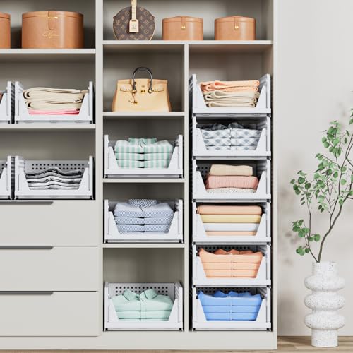 5 Pack Stackable Closet Storage Basket, Foldable Organizer, White M149842