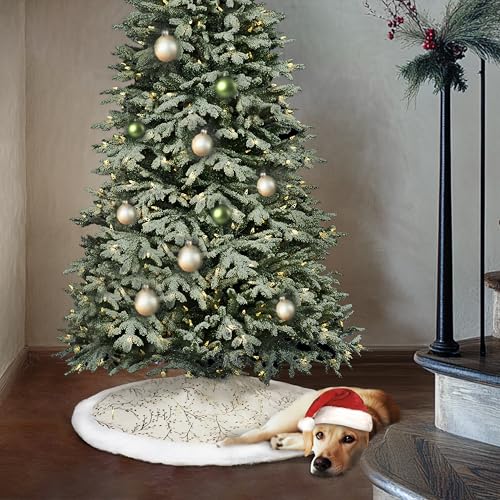 SYITCUN Christmas Tree Skirt, 48 Inch White and Gold Faux Fur F99847
