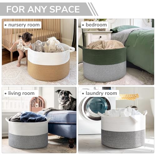 INDRESSME Large Cotton Rope Storage Basket with Handles, 90L Grey R37552