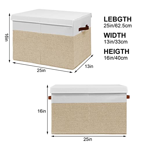 Large Toy Storage Box with Lid and Dividers for Kids, Beige and White X95078