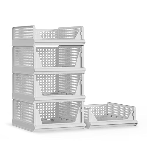 Stackable Plastic Storage Basket Closet Organizer Bin N733470