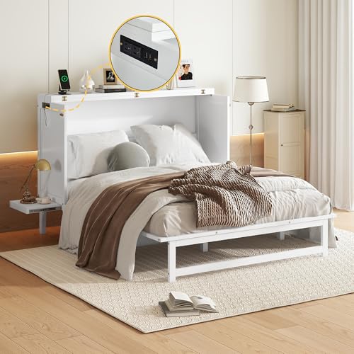 KEIKI Queen Size Murphy Bed with Charging Station and Drawer, Walnut B45816