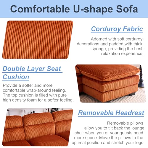 110" Corduroy U-Shaped Sectional Sofa with Double Chaise for Living Room C524