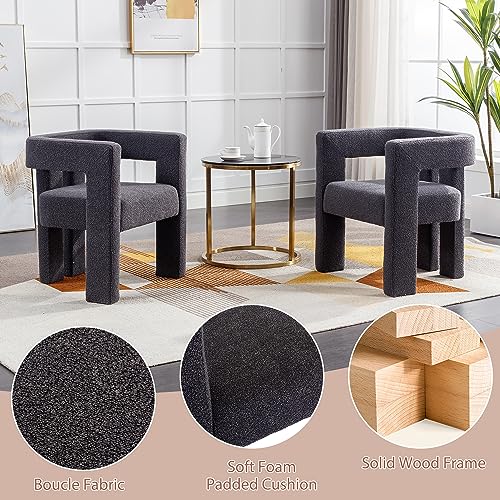 Modern Boucle Dining Chair Set of 4, Sherpa Barrel Accent Chairs Upholstered Armchair, Green W63784